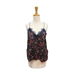Cami NYC The Racer Silk Floral Lace Trim Tank Top Size S Small Blue